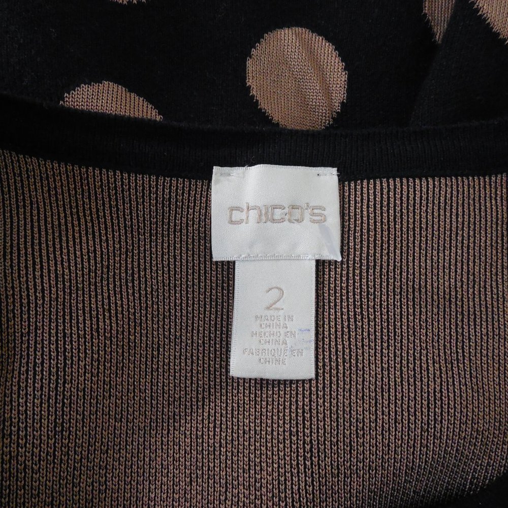 CHICO'S Top L Sz 2 Black/Tan Dot Long Cardigan Sweater Ribbon Tie Heavyweight - Picture 12 of 14